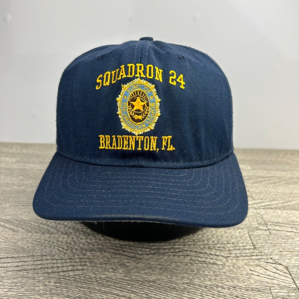 Vintage 90s Squadron 24 Air Force Hat Cap Snap Back Adjustable Blue Military Men